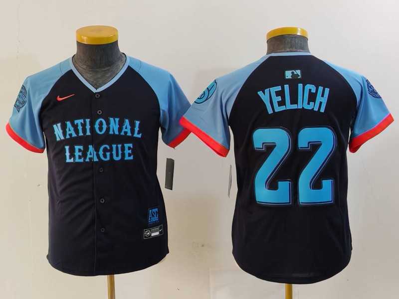 Youth Milwaukee Brewers #22 Christian Yelich Navy 2024 All Star Limited Stitched Jersey